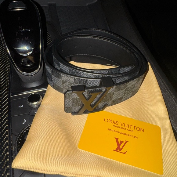 Louis Vuitton Men's Checkered Belt - Black and Gray - Picture 1 of 6